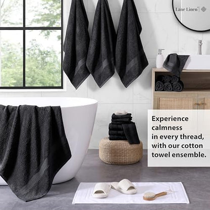 LANE LINEN Bath Towel Set Quick Dry 100% Cotton 18 Piece Soft - Black