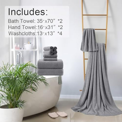 8-Piece Gray Bath Towels Set,2 Oversized Large Bath Towels Sheet,2 Hand Towels and 4 Washcloths - 600 GSM Soft Luxury Towel Set,Highly Absorbent Quick Dry Towel Collection for Bathroom,Hotel and Spa