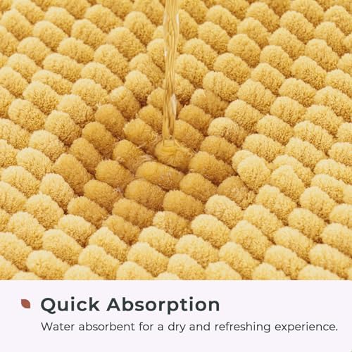 FRESHMINT Large Chenille Bathroom Rugs Mat 47"x24", Non-Slip Bath Mat for Bathroom Floor & Bathtub, Washable Shower Shag Bath Rugs, Soft Thick Water Absorbent Microfiber Shower Mat, Yellow