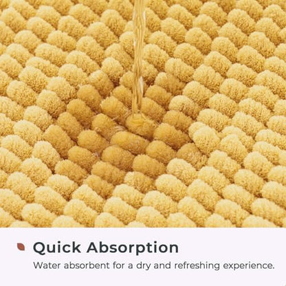 FRESHMINT Large Chenille Bathroom Rugs Mat 47"x24", Non-Slip Bath Mat for Bathroom Floor & Bathtub, Washable Shower Shag Bath Rugs, Soft Thick Water Absorbent Microfiber Shower Mat, Yellow