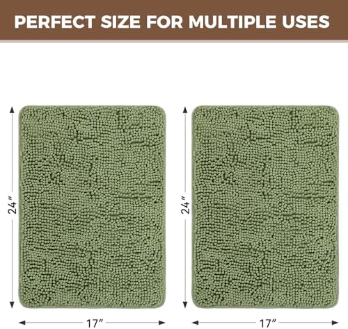 Bcoimo Bath Rugs Mat Set,2 Piece Non Slip Chenille Sage Bathroom Mat Sets