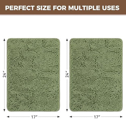 Bcoimo Bath Rugs Mat Set,2 Piece Non Slip Chenille Sage Bathroom Mat Sets