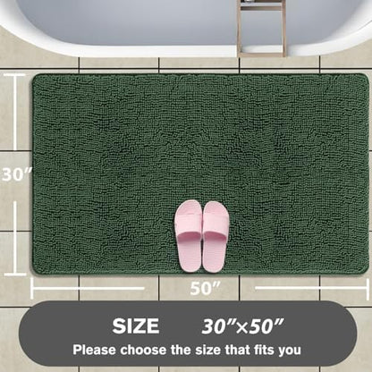 Bathroom Rugs 30 x 50 Inch – Extra Large Bath Mat | Absorbent and Washable Thick Chenille Bath Rugs Non-Slip Runner Rug for Bathroom, Shower, Tub(Hunter Green)