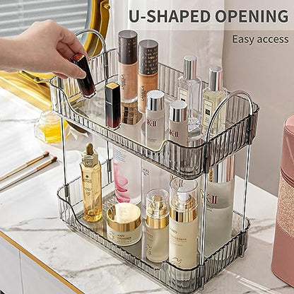 Akinbas 2 Tier Bathroom Organizer Countertop Makeup Perfume Tray Skincare Organizer for Bathroom Dresser Vanity (Grey)