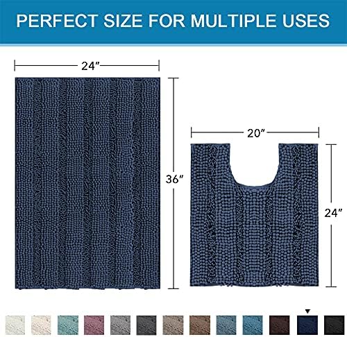 H.VERSAILTEX Bathroom Rugs Bath Rug Set 2 Piece Bathroom Contour Rug Toilet Mat Sets Non Slip Contour Bath Rug Ultra Thick Water Absorbent Striped Bath Mats Washable(36" x 24" Plus 20" x 24" U, Navy)