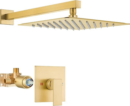 Airuida Shower Faucet Set,12 Inch Shower Valve Kit,Brushed Gold | Male Threads,Rough-in Valve Shower Trim Kit,Single Handle Control Shower Set