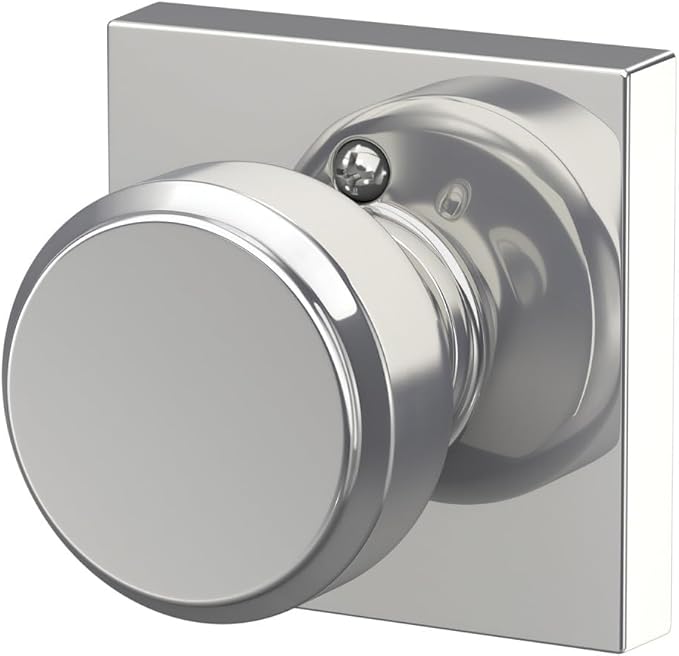 Schlage F170 BWE 625 COL Bowery Knob with Collins Trim Non-Turning Dummy Door Handle, Bright Chrome