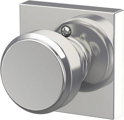 Schlage F170 BWE 625 COL Bowery Knob with Collins Trim Non-Turning Dummy Door Handle, Bright Chrome