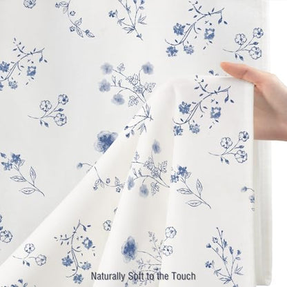 Dark Blue Floral Vintage Cotton Shower Curtain French Country 72Wx72H