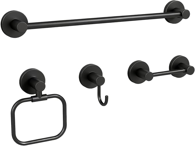 4-Piece Bathroom Set with Privot Toilet Paper Holder | All-in-One Wall Mounted Hardware Combo, Matte Black