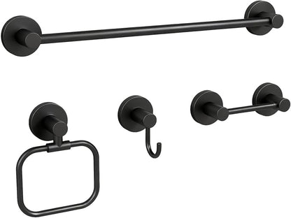 4-Piece Bathroom Set with Privot Toilet Paper Holder | All-in-One Wall Mounted Hardware Combo, Matte Black