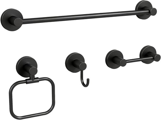 4-Piece Bathroom Set with Privot Toilet Paper Holder | All-in-One Wall Mounted Hardware Combo, Matte Black