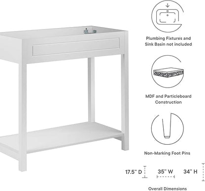 Modway Altura Modern 36" Bathroom Vanity Cabinet in White - Sink Basin Not Included