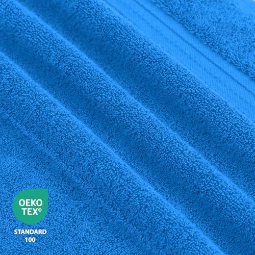 Feather & Stitch 100% Cotton Bath Towel Set of 6, 625 GSM Ultra Soft Highly Absorbent 2 Bath Towels, 2 Hand Towels & 2 Washcloth - Luxury Quick Dry Shower Towels. (Deep Cyan)