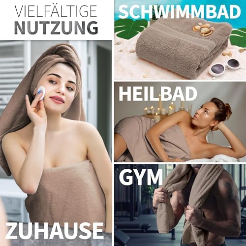 Pack of 2 Bath Towels - 100% Cotton, 500 g/m² - Soft, Absorbent & Durable - for Home, Sauna & Travel - 27 x 54 in (Sand)
