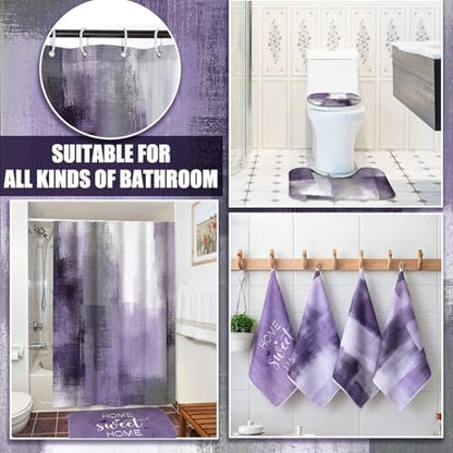 Honoson 8 Pcs Purple Shower Curtain Set, Purple and Grey Bathroom Decor