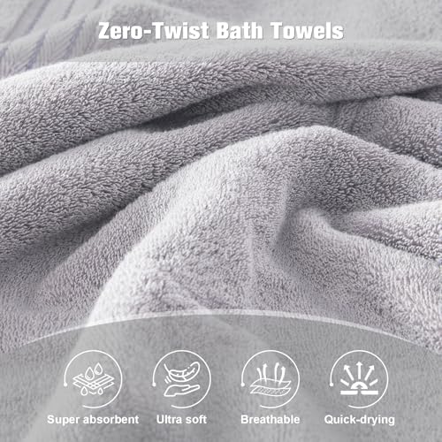 COZYART Luxury Bath Towels 2 PCS, Light Grey 100% Turkish Cotton 650 GSM
