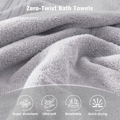 COZYART Luxury Bath Towels 2 PCS, Light Grey 100% Turkish Cotton 650 GSM