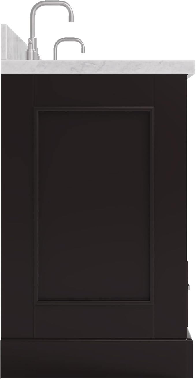 ARIEL Stafford 84-inch Bathroom Vanity with Sink,Solid Wood, 1.5in Italian Carrara Marble Countertop & Backsplash, Double Oval Porcelain Sink, 4 Soft Closing Doors, 5 Dovetail Drawers, Espresso