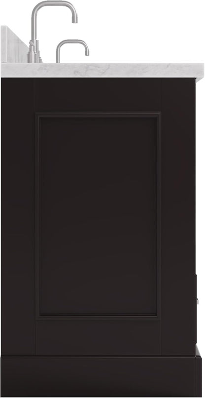 ARIEL Stafford 84-inch Bathroom Vanity with Sink,Solid Wood, 1.5in Italian Carrara Marble Countertop, Double Rectangular Porcelain Sink, 4 Soft Closing Doors, 5 Dovetail Drawers, Espresso