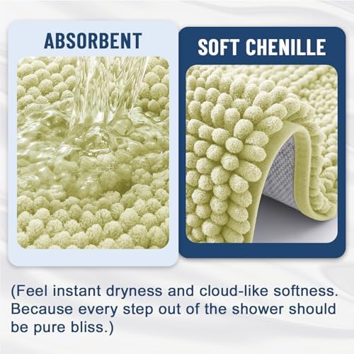 Grandaily Chenille Striped Bathroom Rugs 36x24, Extra Thick and Soft Absorbent Bath Mats, Rubber Backing, Plush Shaggy Shower Carpet, Machine Wash Dry, Bath Rug for Bathroom, Vanilla