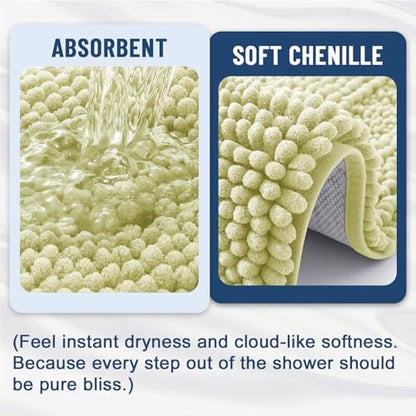 Grandaily Chenille Striped Bathroom Rugs 36x24, Extra Thick and Soft Absorbent Bath Mats, Rubber Backing, Plush Shaggy Shower Carpet, Machine Wash Dry, Bath Rug for Bathroom, Vanilla