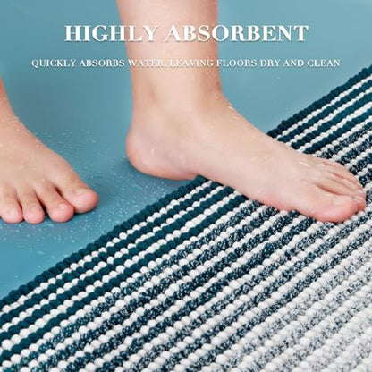 BSICPRO Bathroom Rugs Sets 2 Piece, Non Slip Striped Bath Mats, Teal
