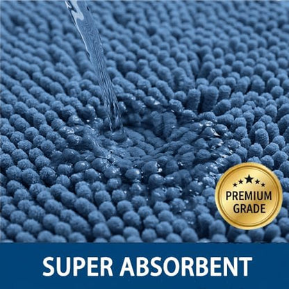 Bathroom Rugs Sets 2 Piece,Super Absorbent Chenille Bath Mats and U-Shaped Toilet Rug,Strong PVC Non Slip Backing,Microfiber Washable Dry Quickly Bath Mats for Bathroom(20"x32"+20"x20"U, Medium Blue)