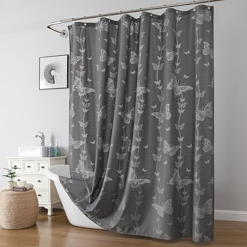 Onalasyc Butterfly Shower Curtain,Grey Lace Sheer Shower Curtain,72x72 in
