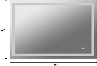 LED Bathroom Mirror 48"X32" with Front Light and Backlit | Stepless Dimmable, Anti-Fog, Shatter-Proof, HD Reflection, Memory, 3 Colors Lighting, UL Listed (Horizontal/Vertical).