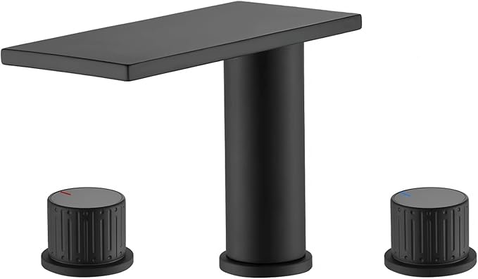 becola Black Bathroom Faucet 3 Hole, 8 inch Widespread Bathroom Faucet with Top Storage, Waterfall Bathroom Faucet，2-Handle Modern Vanity Faucet with Adjust Knobs and Two Supply Lines