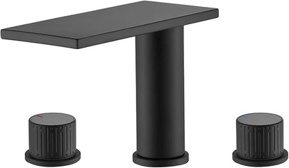 becola Black Bathroom Faucet 3 Hole, 8 inch Widespread Bathroom Faucet with Top Storage, Waterfall Bathroom Faucet，2-Handle Modern Vanity Faucet with Adjust Knobs and Two Supply Lines
