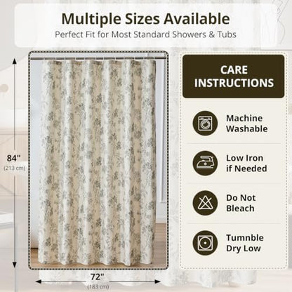 Warmstar Farmhouse Shower Curtain,GreyFloral Shower Curtain for Bathroom Linen Look Vintage Shower Curtain with Weighted Hem,72" W x 84" L