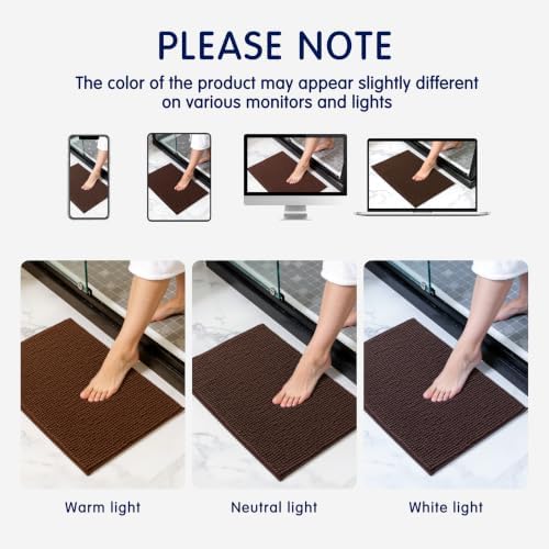 SUBRTEX Bathroom Rugs, 24" x 44" Chenille Bath Rug Soft Short Plush Bath Mat Soft Shower Mat Water Absorbent Shower Mat Quick Dry Machine Washable, Brown