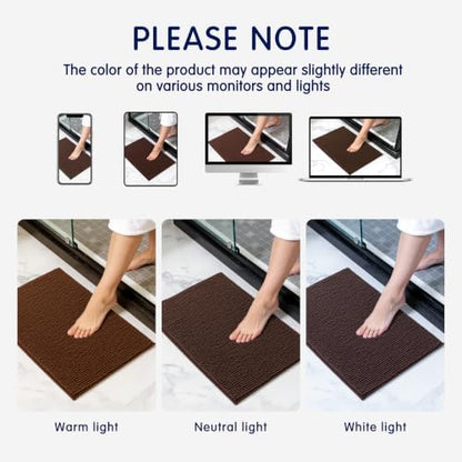 SUBRTEX Bathroom Rugs, 24" x 44" Chenille Bath Rug Soft Short Plush Bath Mat Soft Shower Mat Water Absorbent Shower Mat Quick Dry Machine Washable, Brown
