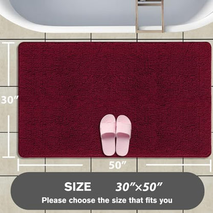 Bathroom Rugs 30 x 50 Inch – Extra Large Bath Mat | Absorbent and Washable Thick Chenille Bath Rugs Non-Slip Runner Rug for Bathroom, Shower, Tub(Vivid Burgundy)