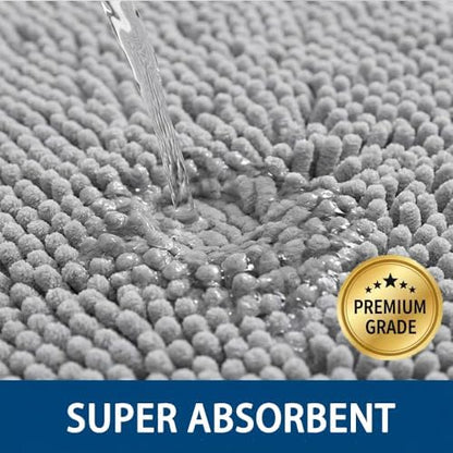 Bathroom Rugs Sets 2 Piece,Super Absorbent Chenille Bath Mats and U-Shaped Toilet Rug,Strong PVC Non Slip Backing,Microfiber Washable Dry Quickly Bath Mats for Bathroom(20"x32"+20"x20"U, Light Grey)