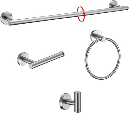 Bathroom Hardware Accessories Set, Brushed Nickel, 24 Inches, 4-Pieces | Towel Rack Set, Round Bathroom Set, Wall-Mounted, SUS304 Stainless Steel, Towel Ring, Hooks, Toilet Paper Holder