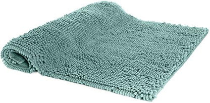 Amazon Basics Bathroom Rugs, Extra Soft Absorbent Shag Bath Rugs, Non-Slip Backing, Quick Drying, Machine Washable, Plush Comfort for Bathroom Floor, Tub and Shower, 21" x 34", Seafoam Green