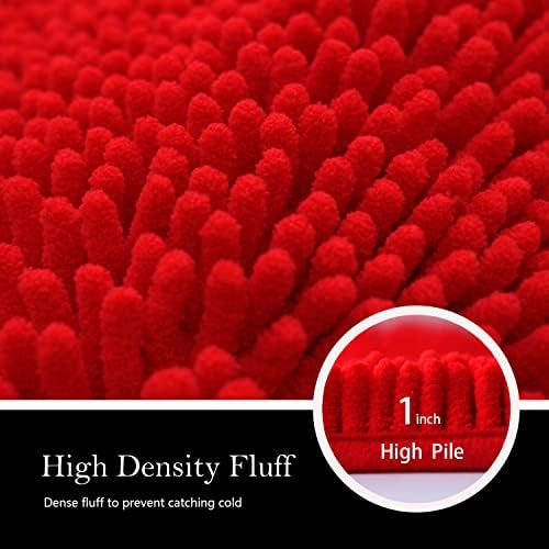 Bathroom Rugs Chenille Bath mat 2 Piece Set, Super Absorbent, Strong PVC Non Slip Backing, Bath mats for Bathroom, Plush Shaggy, Thick, Machine Washable, Bathtub, Toilet.(Red)