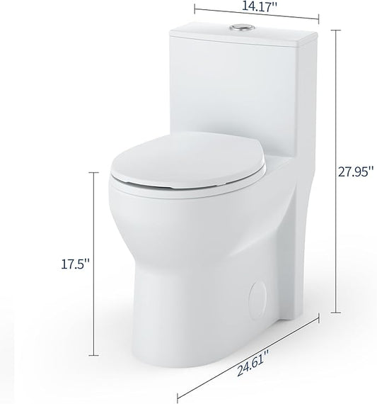 One Piece Toilet with 17" ADA Height, Round Bowl Design, Soft Closing PP Toilet Cover, Easy Clean Surface, Water Efficient Flush