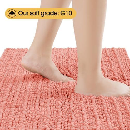 ACCUMTEK Upgrade Luxury Coral Bathroom Rug Mat 36"x24", Ultra Soft Thick Absorbent Bath Mats, Non Slip Chenille Toilet Mat for Bathroom, Bedroom, Kitchen, Shower, Tub