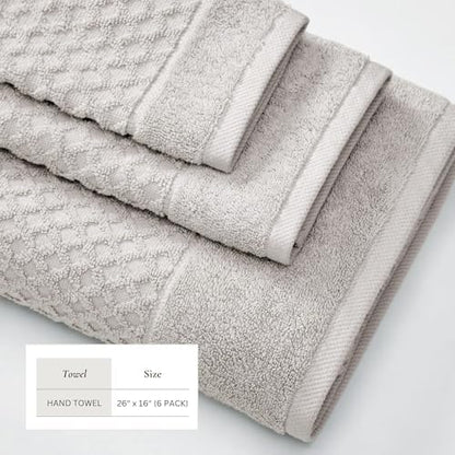 Great Bay Home Hand Towels - 100% Cotton 6 Pack 26x16 Hand Towel Set - Absorbent, Durable, Quick-Dry Towels for Bathroom (Light Grey)