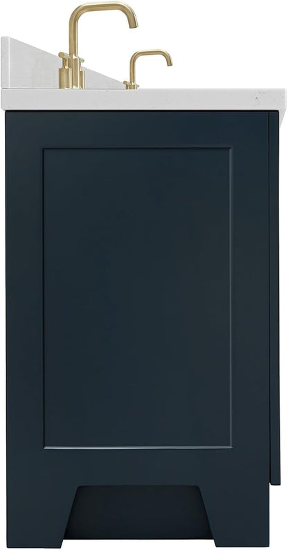 ARIEL Taylor 72-inch Bathroom Vanity with Sink,Solid Wood, 1.5-inch Carrara White Quartz Countertop, Double Rectangular Porcelain Sink, 4 Soft Closing Doors, 6 Dovetail Drawers, Midnight Blue