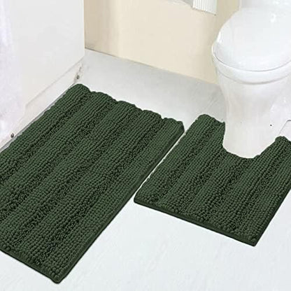 2 Piece Bathroom Rug Set with Toilet Mat, Soft Absorbent Chenille, Non-Slip