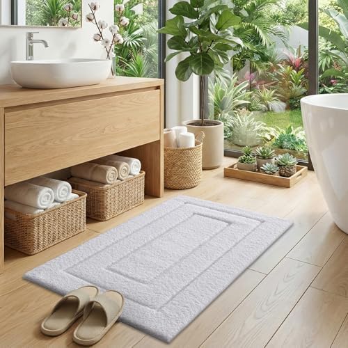 DEXI Bathroom Rugs 24x16, Non-Slip and Absorbent Bath Mat, White