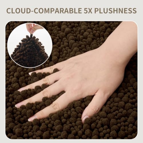 Bathroom Rugs Non Slip Washable 70x24, Extra Thick Soft Chenille Absorbent Bath Mat, High Density Barrier Non Slip Backing, Quick Dry Plush Shaggy Floor Carpet for Tub&Shower, Brown