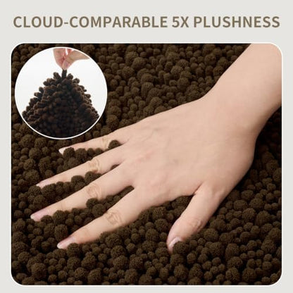 Bathroom Rugs Non Slip Washable 55x24, Extra Thick Soft Chenille Absorbent Bath Mat, High Density Barrier Non Slip Backing, Quick Dry Plush Shaggy Floor Carpet for Tub&Shower, Brown