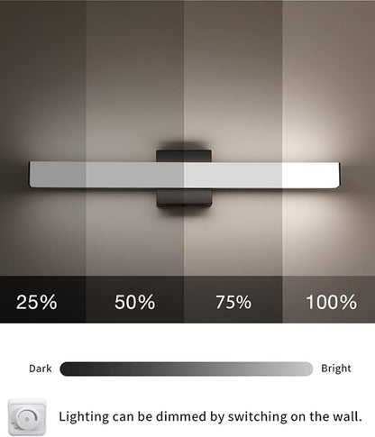 LED Bathroom Vanity Light Fixtures 24in Matte Black,Dimmable18W 4000K Natural White Square Wall Fixture, Modern Lighting for Over Mirror, Damp Rated