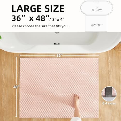 TYUU Large Bathroom Rugs Non Slip Washable Bath Rugs Super Absorbent Bathroom Rug Thin Quick Dry Low Pile Bath Mats, Pink 36"x48"